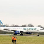 The Iron Maiden plane getting ready to take off