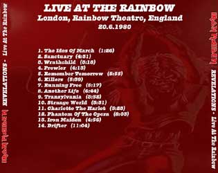 Back cover of Iron Maiden - Revelations - Live at the Rainbow Back cover of Iron Maiden - Revelations - Live at the Rainbow