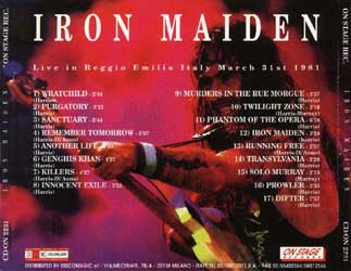 Back cover of Iron Maiden - Reggio Emilia