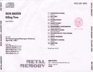 Back cover of Iron Maiden - Killing Time Back cover of Iron Maiden - Killing Time