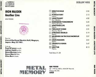 Back cover of Iron Maiden - Another Live Back cover of Iron Maiden - Another Live