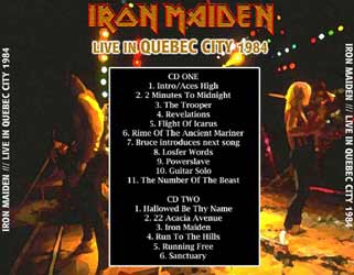 Back cover of Iron Maiden - Live In Quebec City 1984