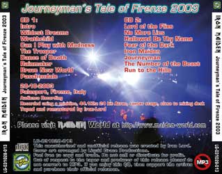 Back cover of Iron Maiden - Journeyman's Tale of Firenze 2003